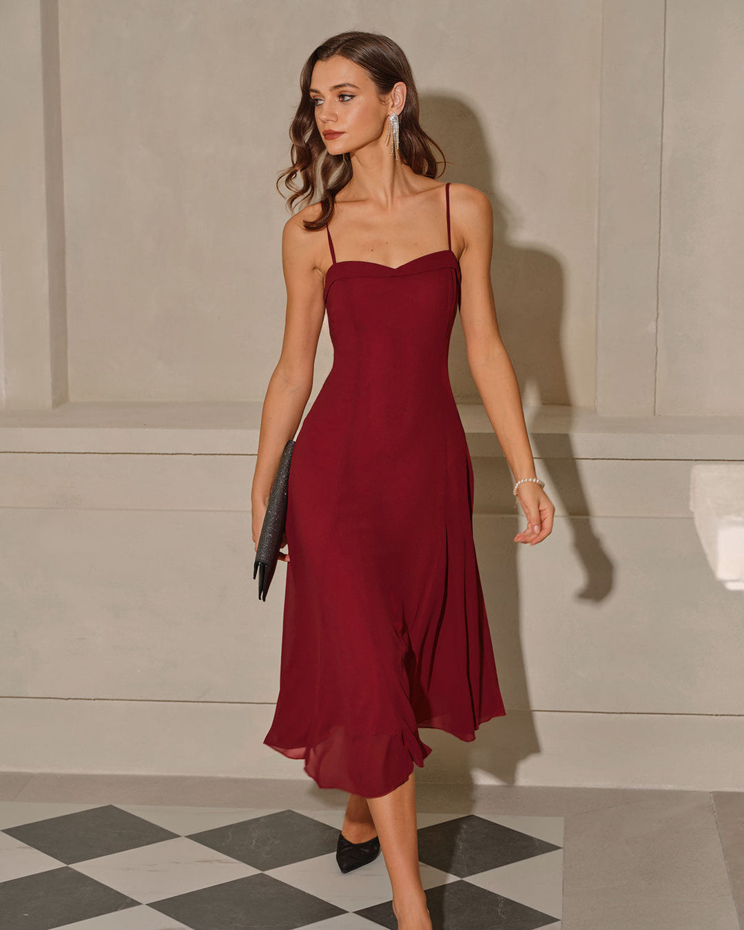 SALE | Red A-Line Corset Slip Midi Dress