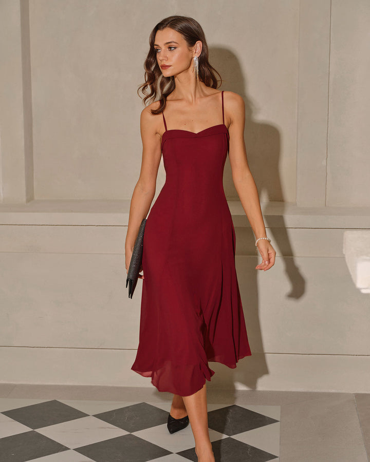 SALE | Red A-Line Corset Slip Midi Dress