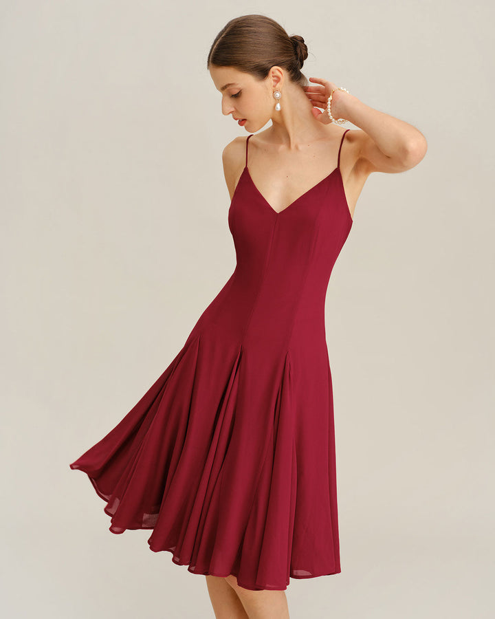 SALE | Red Chiffon A-Line Slip Midi Dress