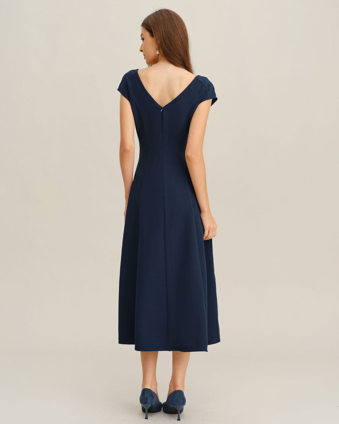 SALE | Navy Cap Sleeve A-Line Midi Dress