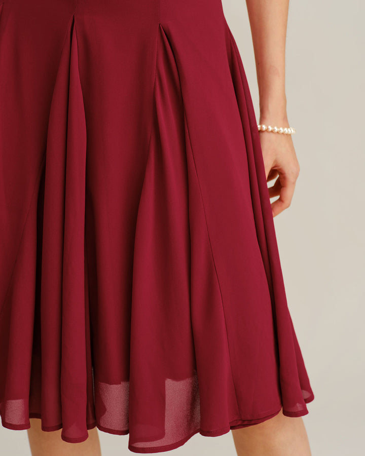 SALE | Red Chiffon A-Line Slip Midi Dress