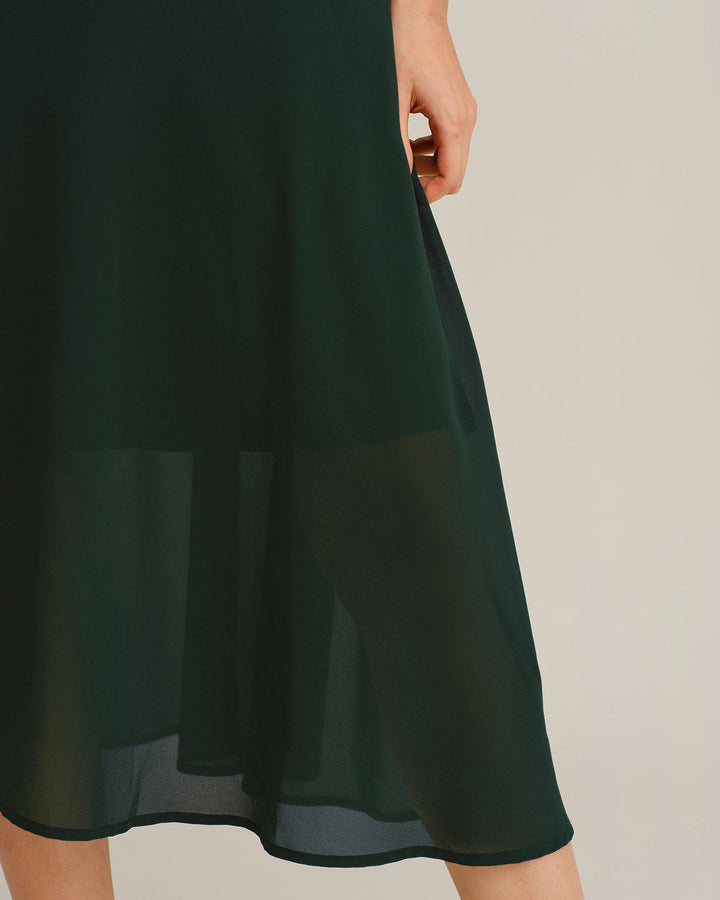 SALE | Green Chiffon A-Line Halter Midi Dress