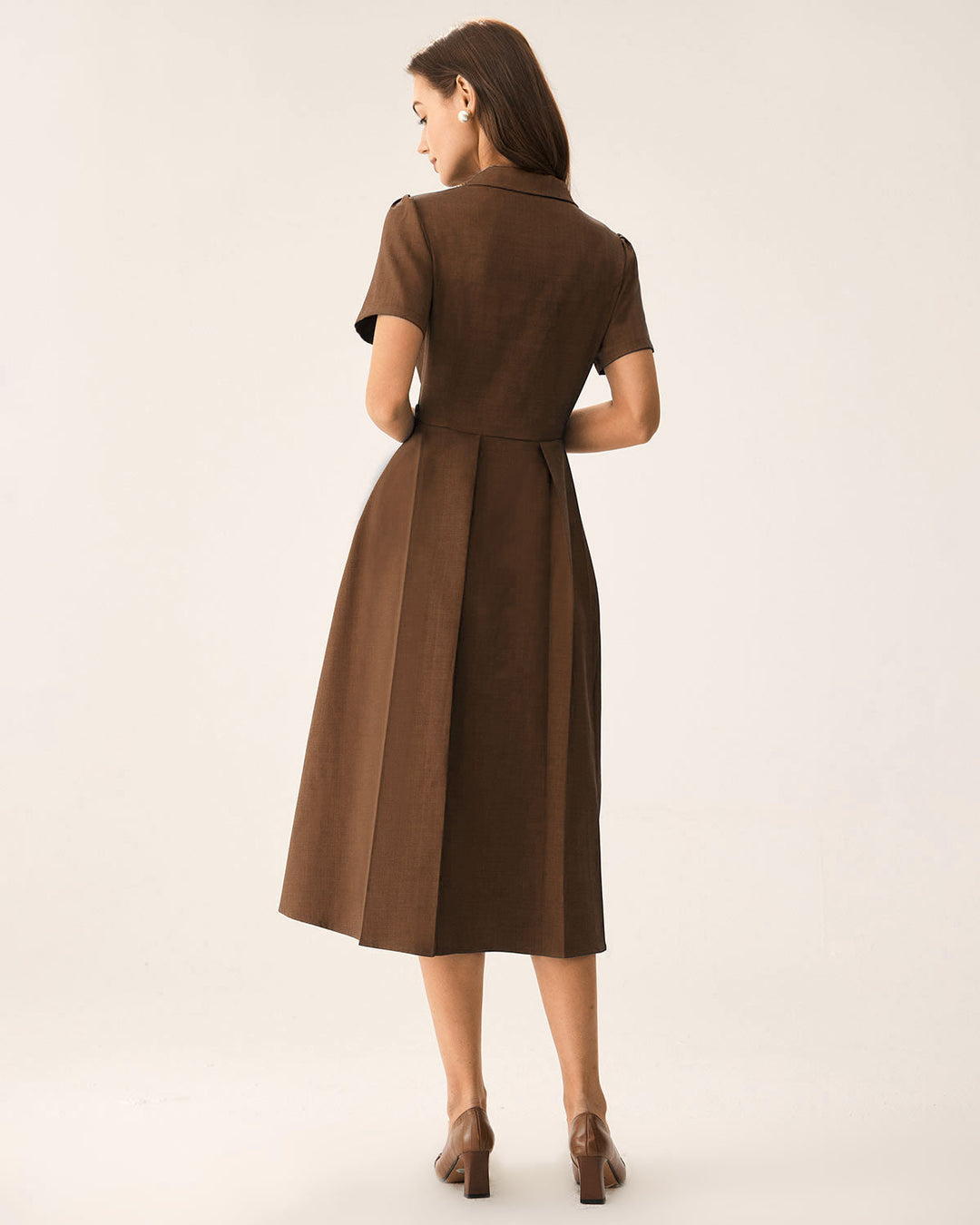 SALE | Brown Pleated A-Line Midi Dress