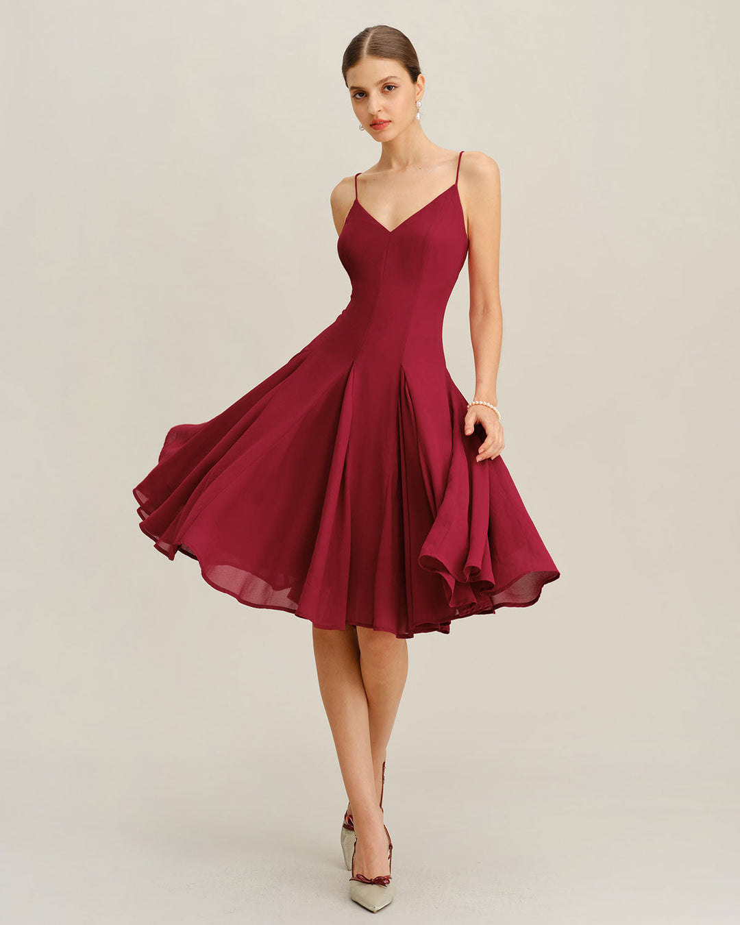 SALE | Red Chiffon A-Line Slip Midi Dress