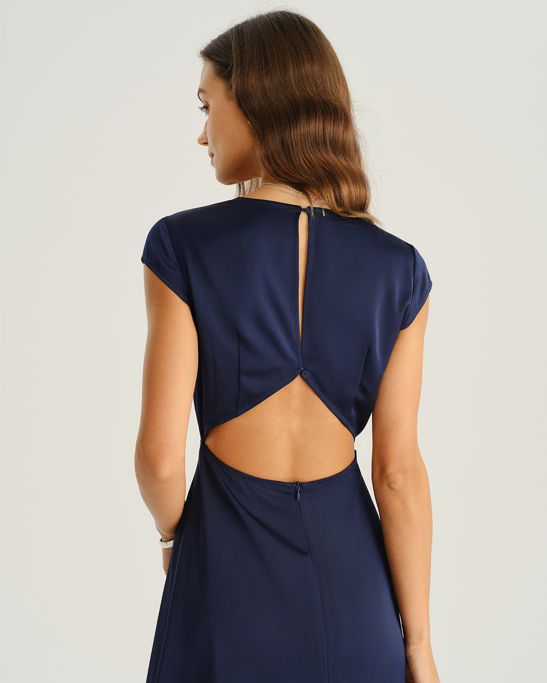 SALE | Navy Satin Cut Out Slit Midi Dress