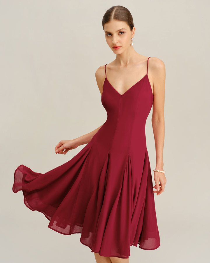 SALE | Red Chiffon A-Line Slip Midi Dress