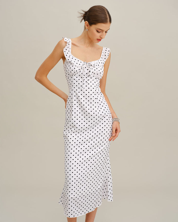SALE | White Polka Dot Ruffle Midi Dress