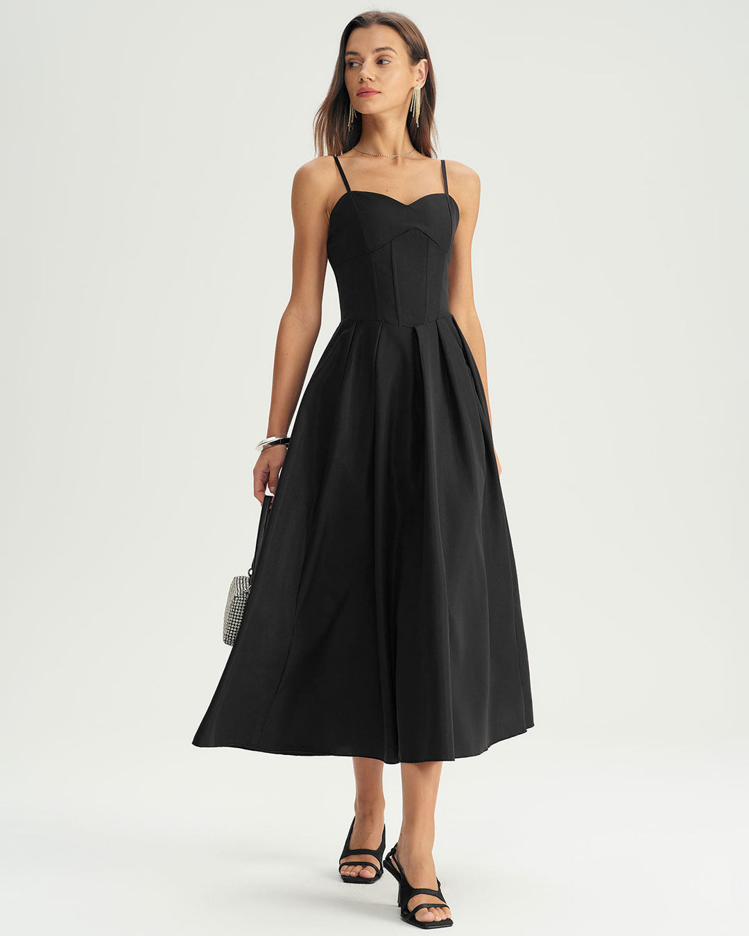 SALE | Black Pleated Slip Midi Dress