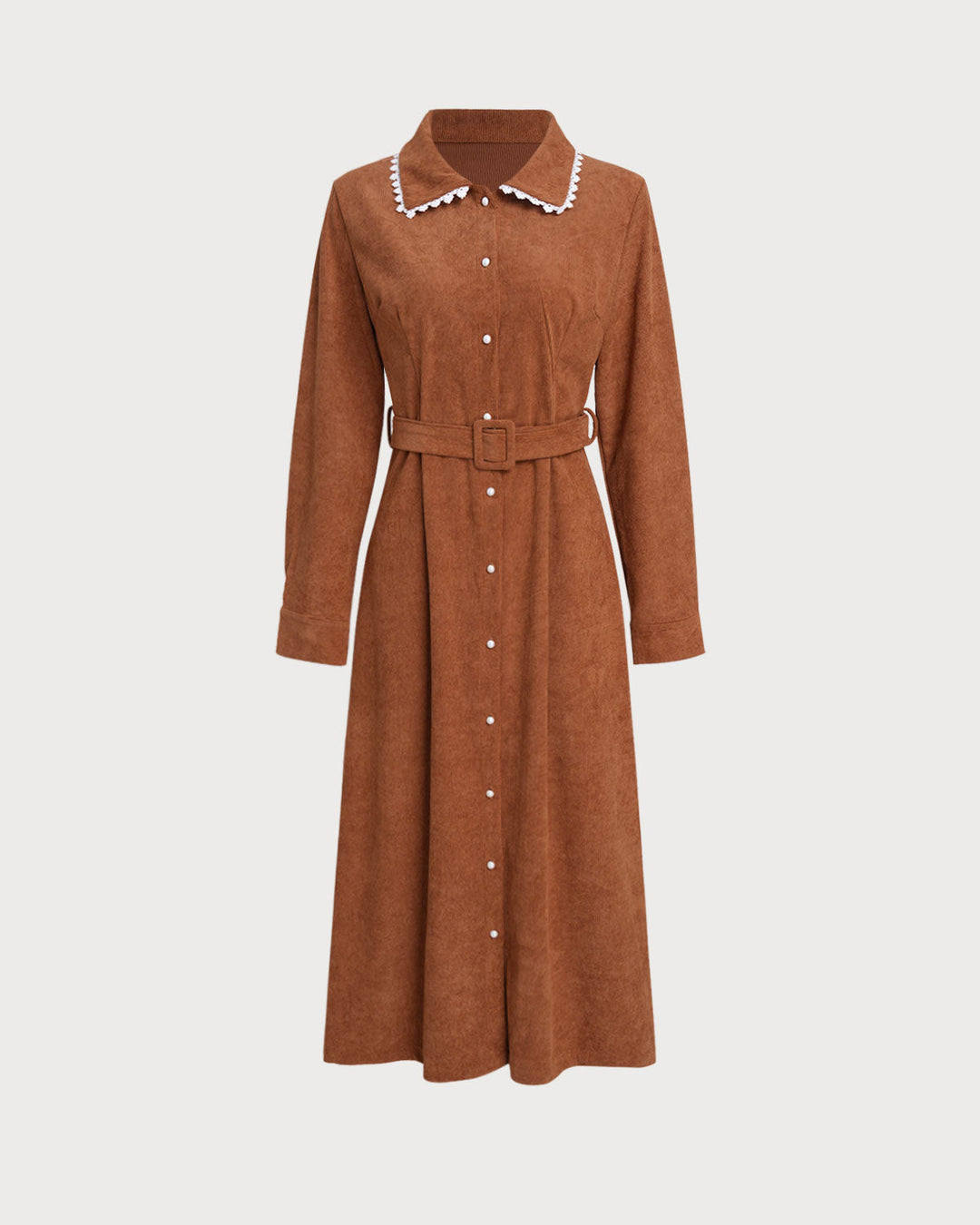 SALE | Caramel Belted A-Line Midi Dress