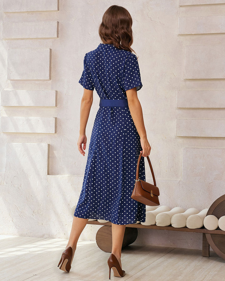 SALE | Blue Polka Dot Belted Midi Dress
