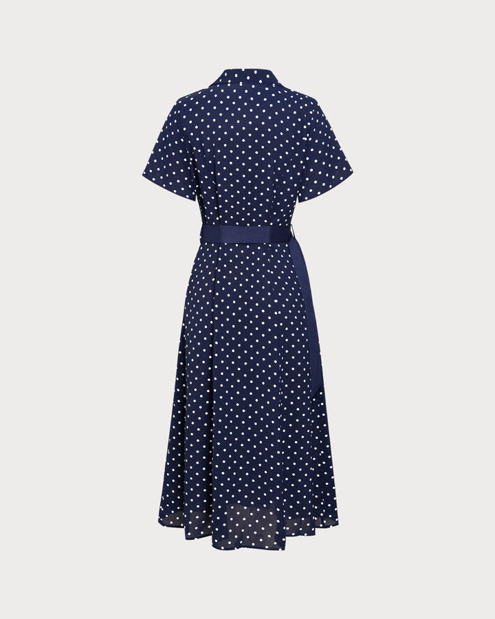 SALE | Blue Polka Dot Belted Midi Dress
