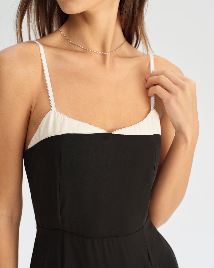 SALE | Black Contrasting A-Line Slip Midi Dress