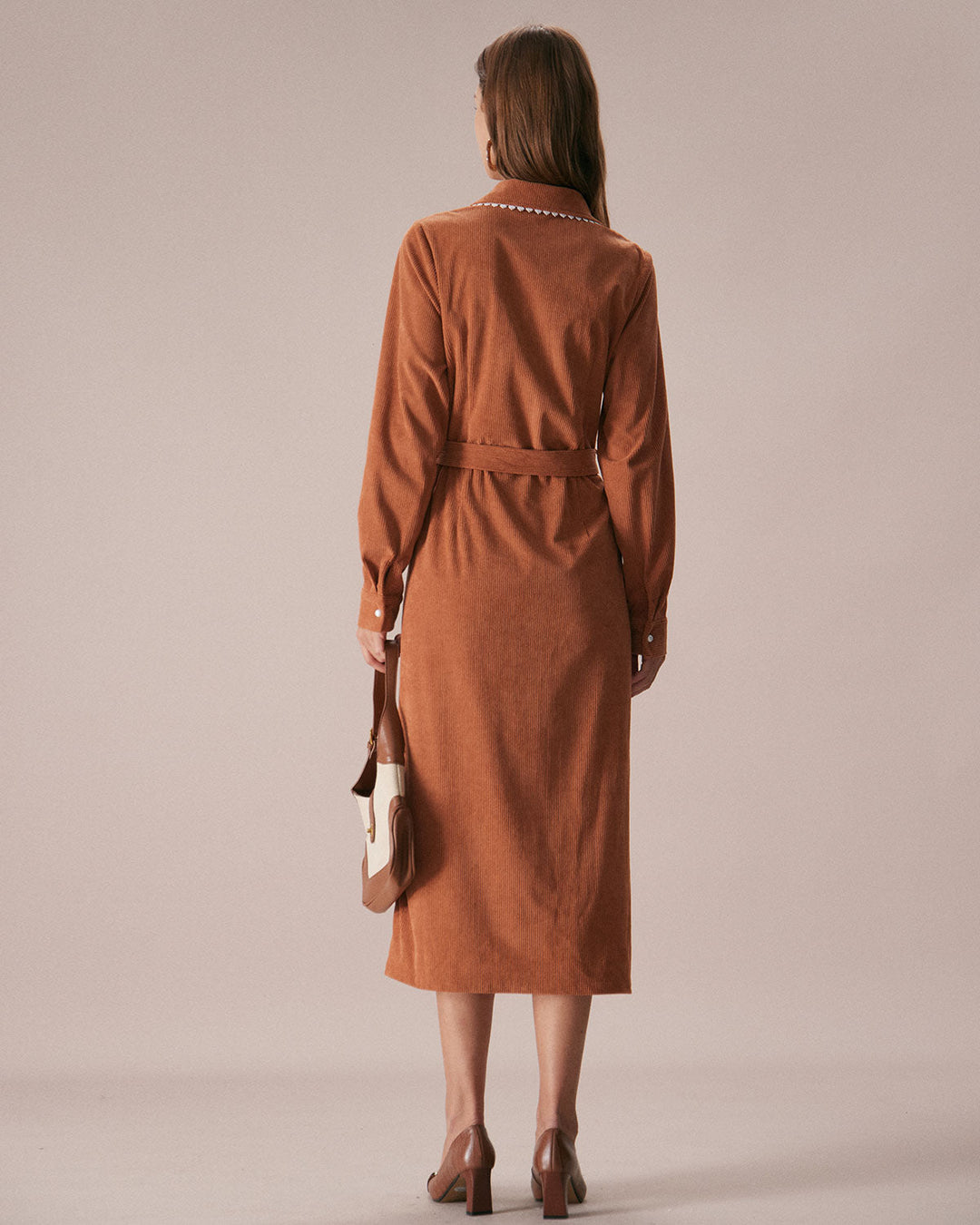 SALE | Caramel Belted A-Line Midi Dress