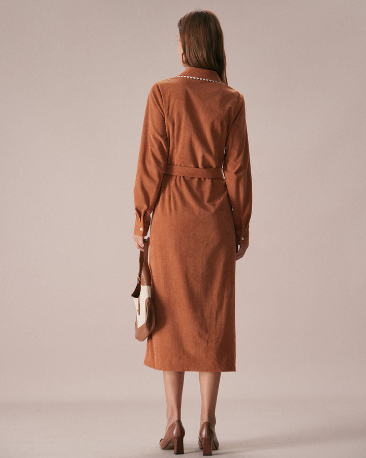 SALE | Caramel Belted A-Line Midi Dress