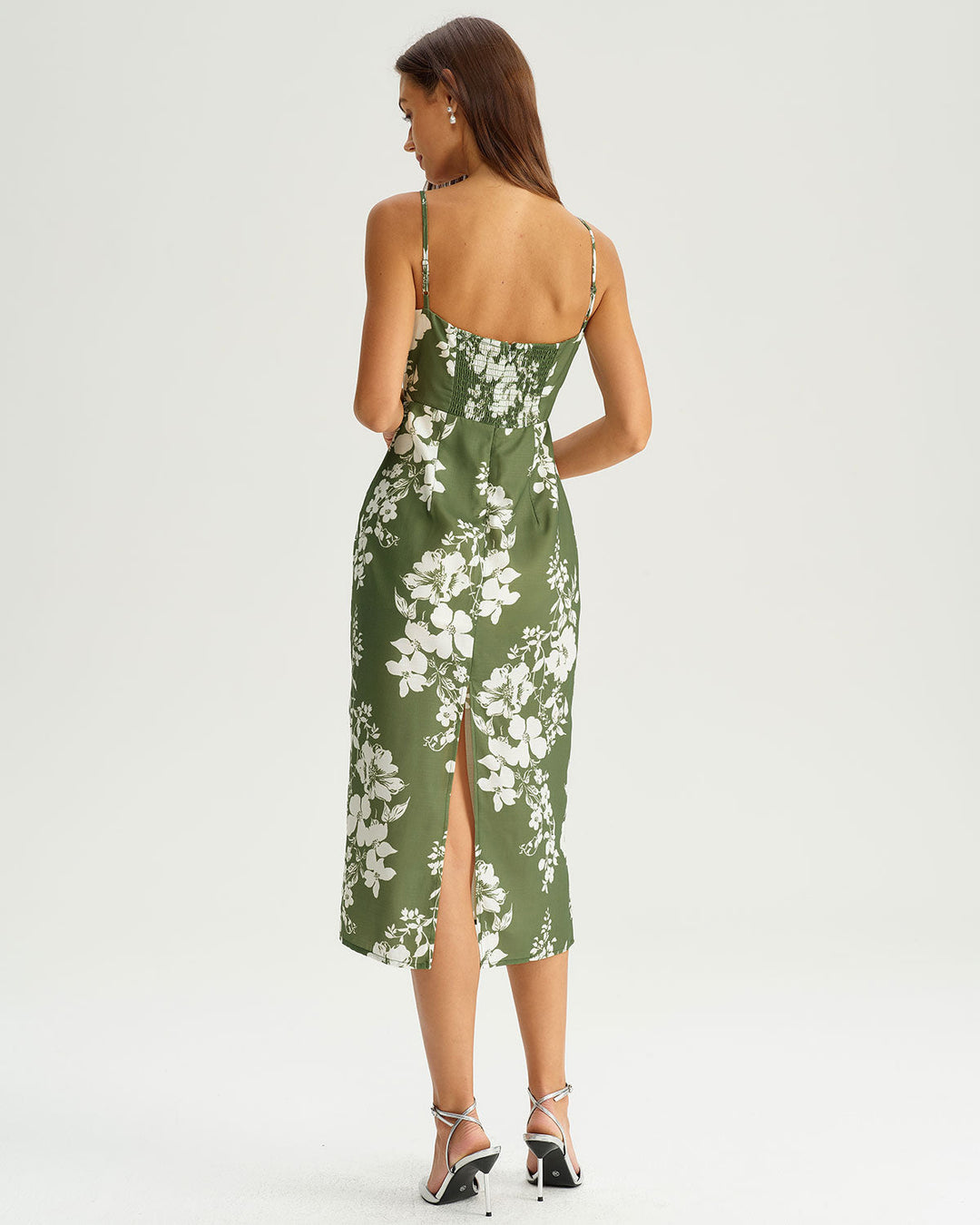 SALE | Green Floral Slip Midi Dress