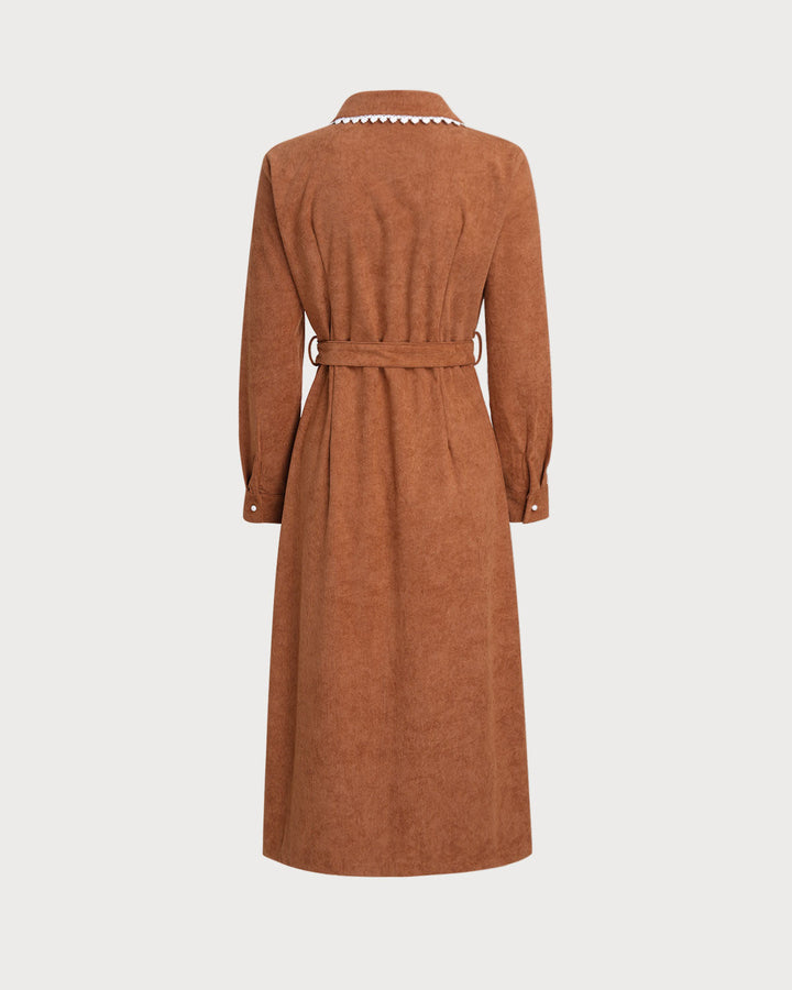 SALE | Caramel Belted A-Line Midi Dress