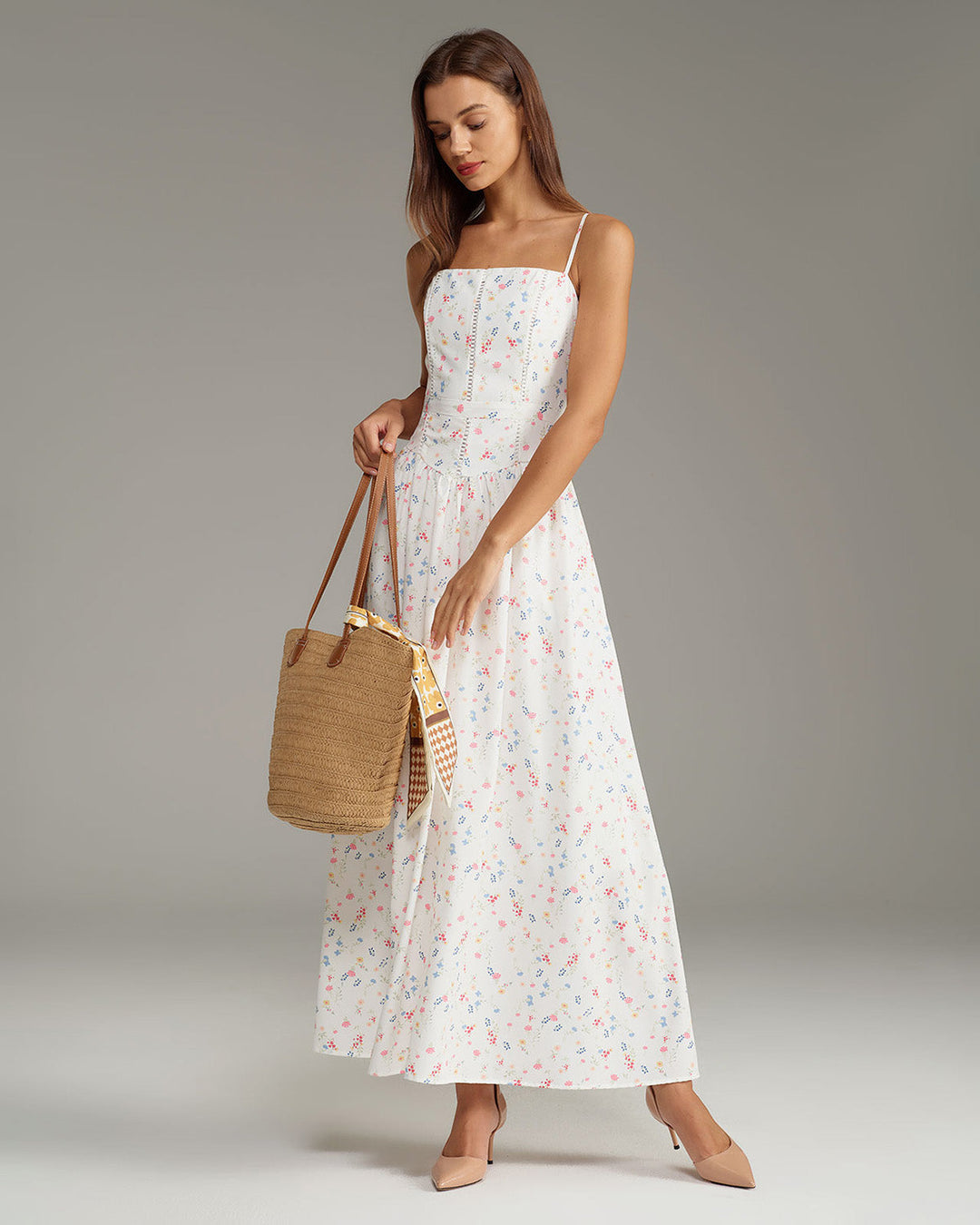 SALE | White Floral Slip Midi Dress