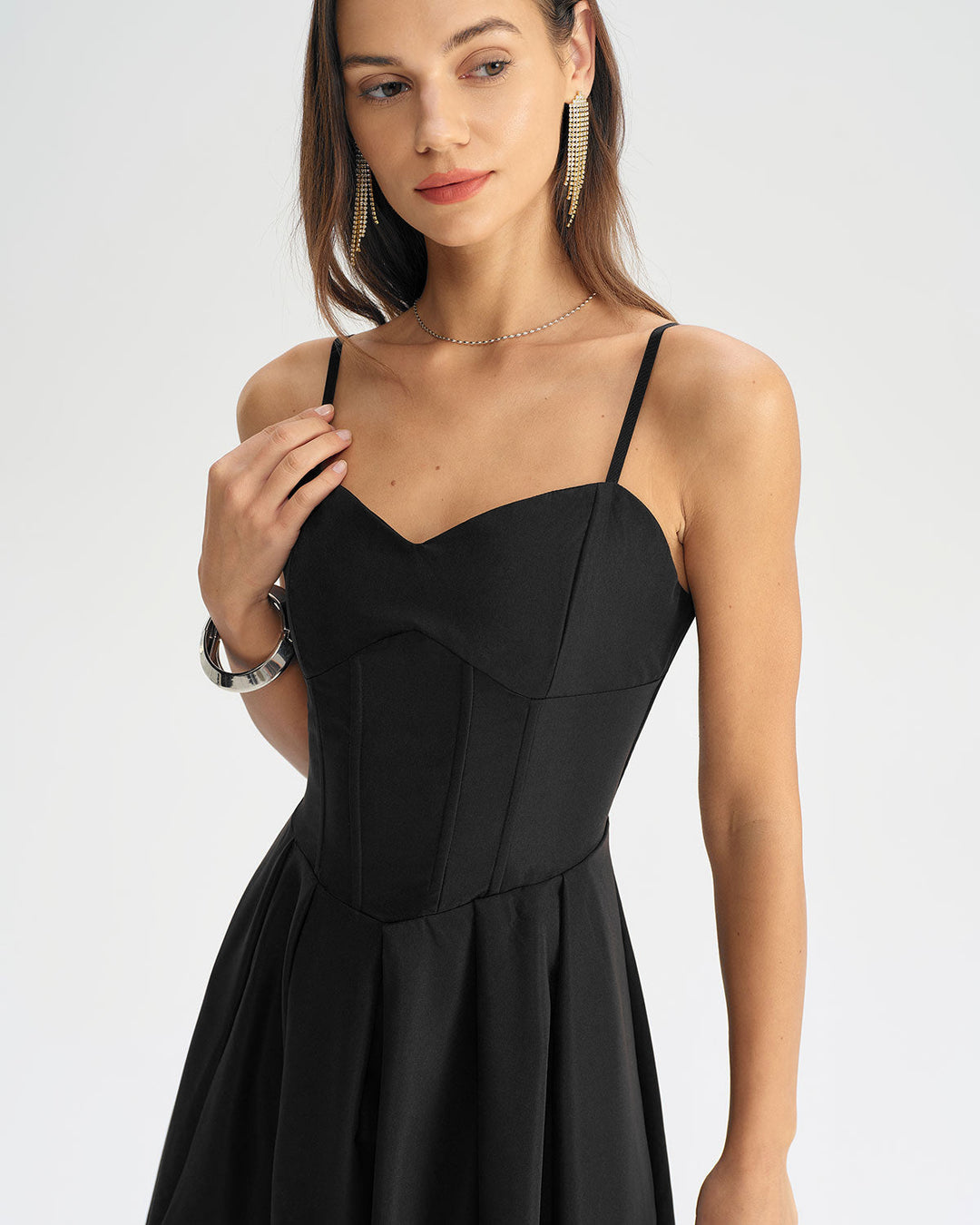 SALE | Black Pleated Slip Midi Dress