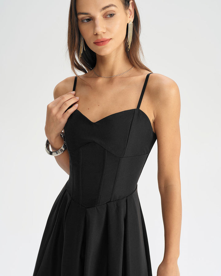SALE | Black Pleated Slip Midi Dress