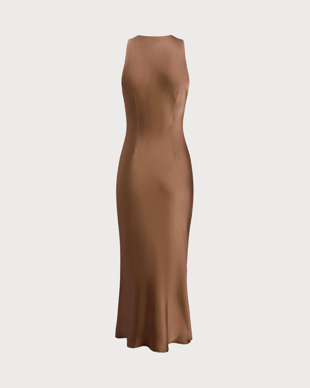 SALE | Coffee Satin Boat Neck Slip Midi Dress