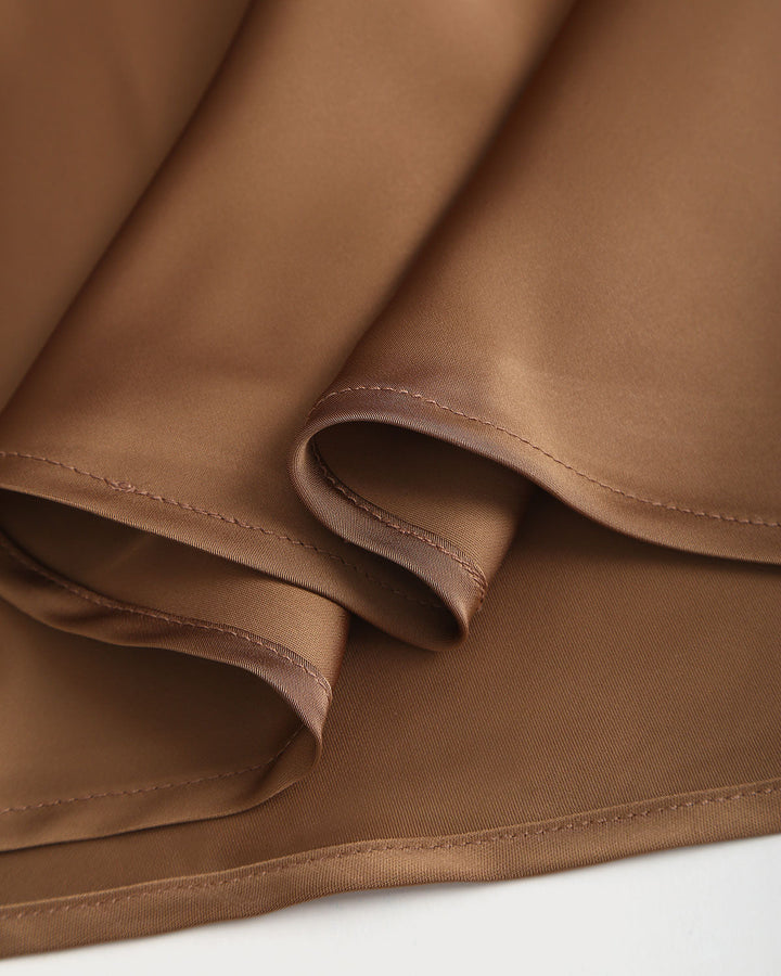 SALE | Coffee Satin Boat Neck Slip Midi Dress
