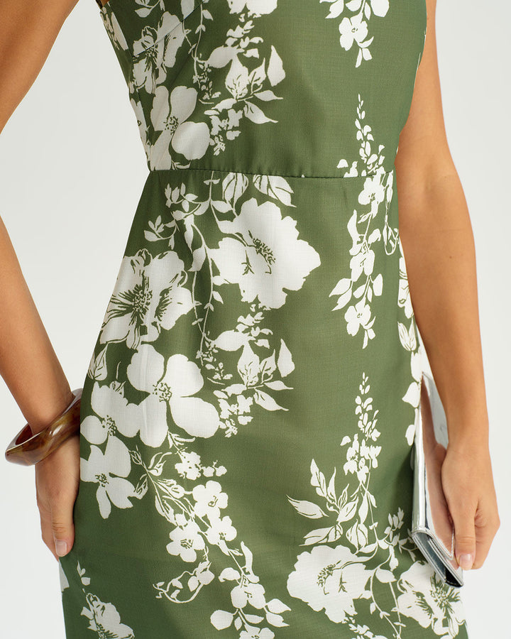 SALE | Green Floral Slip Midi Dress