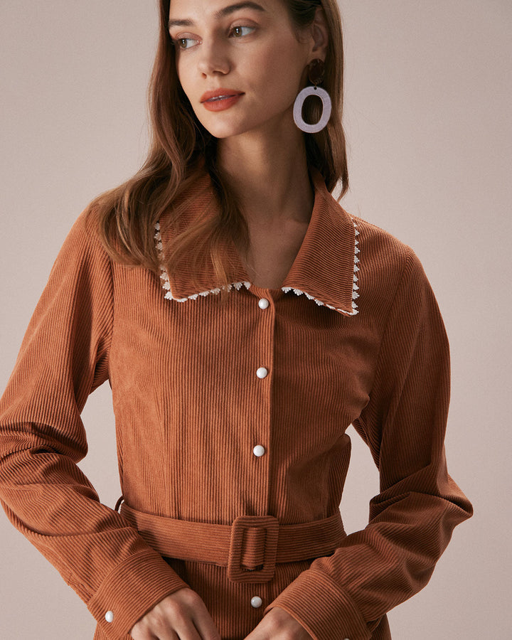 SALE | Caramel Belted A-Line Midi Dress