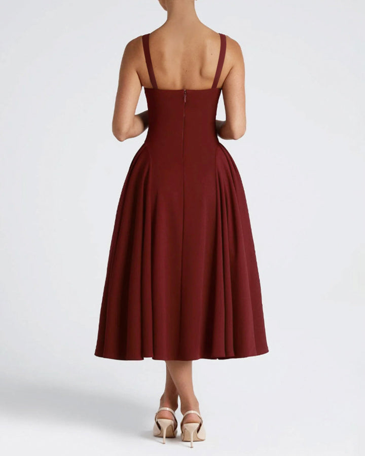 SALE | Red Square Neck A-Line Slip Midi Dress