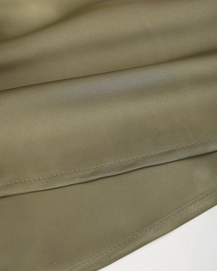 SALE | Green Satin Boat Neck Slip Midi Dress