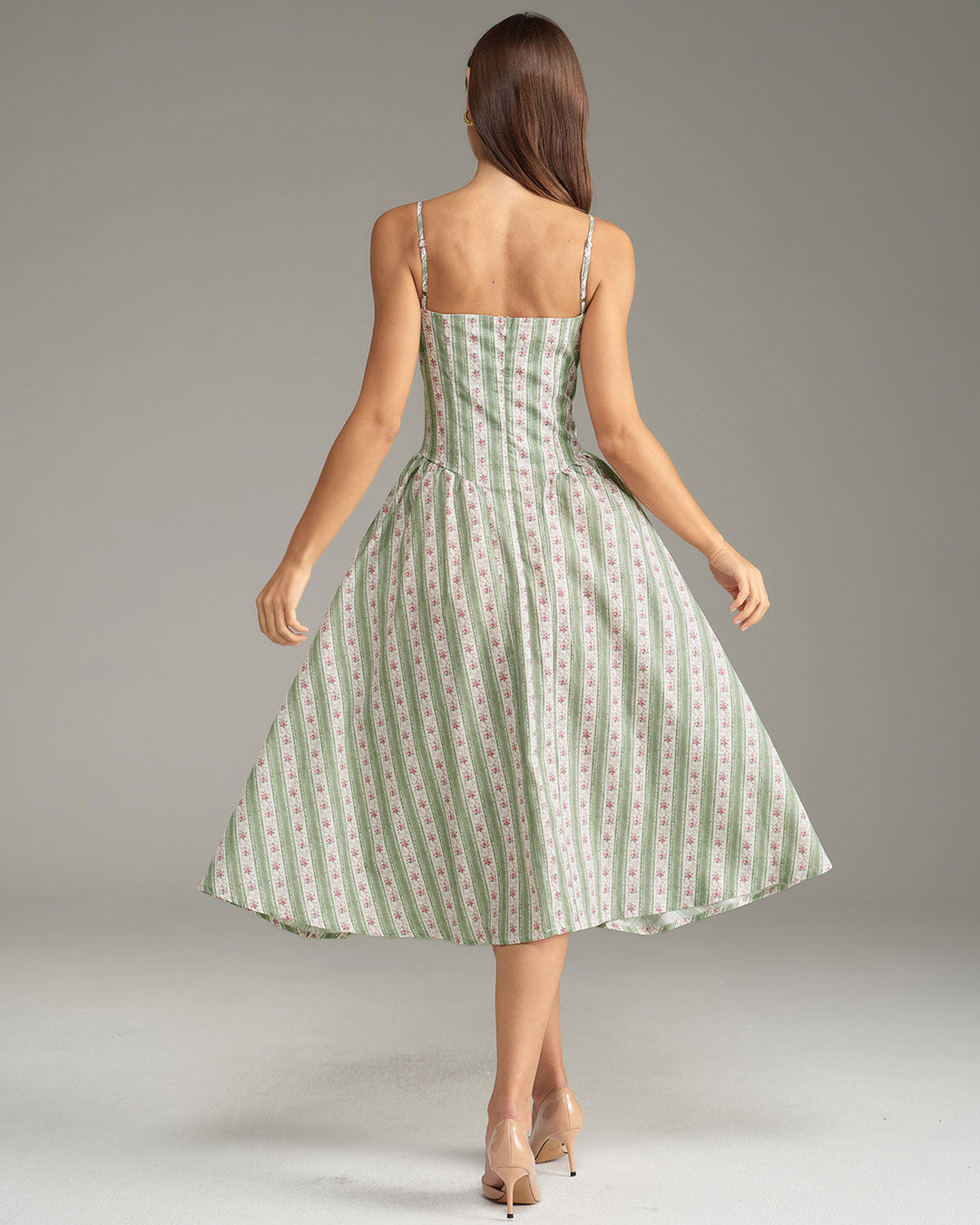 SALE | Green Striped Slip Midi Dress
