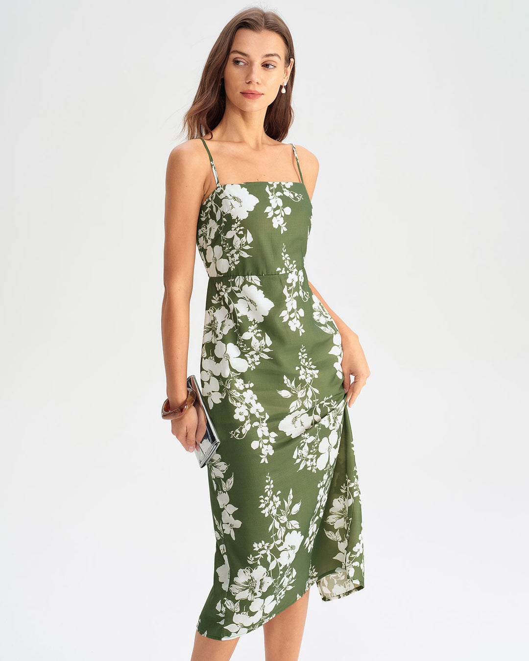 SALE | Green Floral Slip Midi Dress
