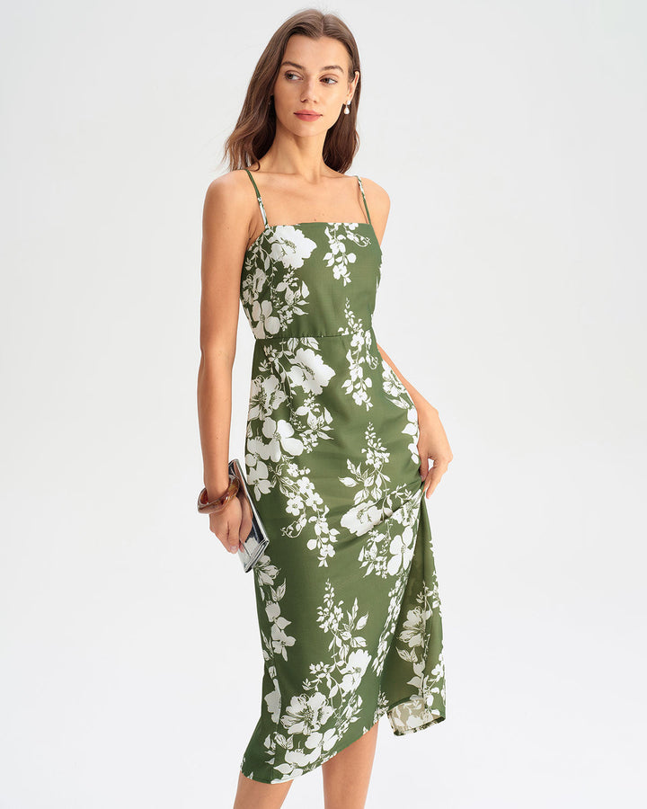 SALE | Green Floral Slip Midi Dress