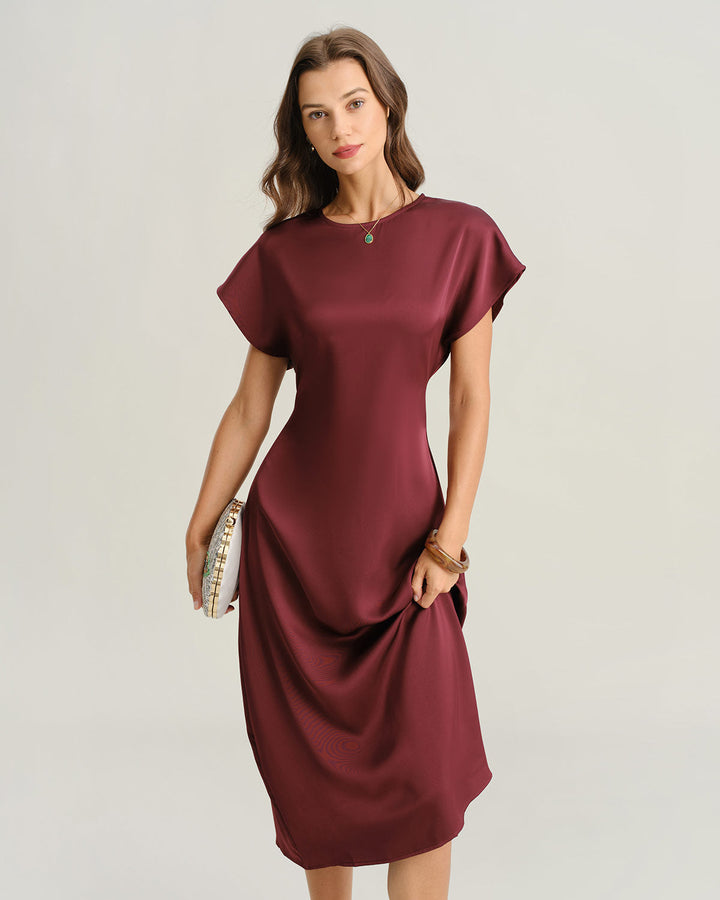 SALE | Red Cowl Sleeve A-Line Midi Dresses
