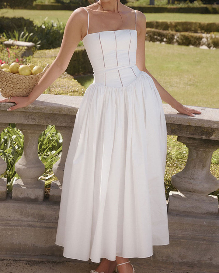 SALE | White Pleated Slip Midi Dress
