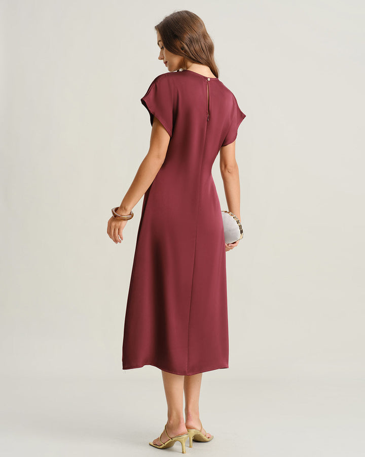 SALE | Red Cowl Sleeve A-Line Midi Dresses