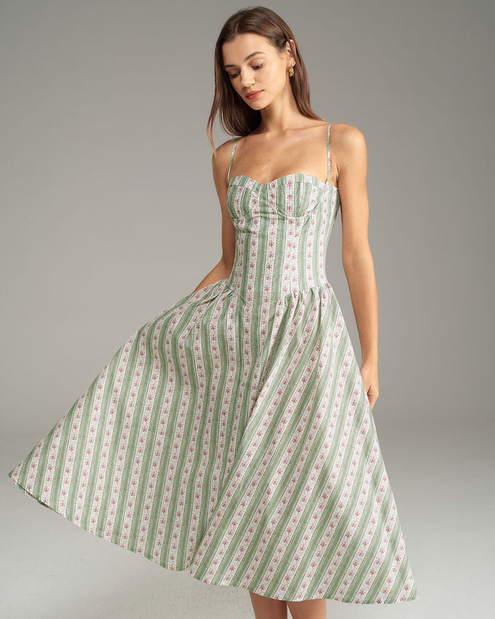 SALE | Green Striped Slip Midi Dress
