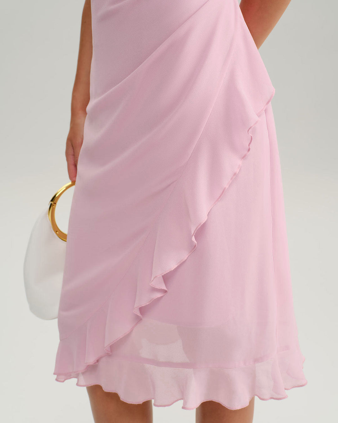 SALE | Pink V Neck Ruffle Sleeveless Midi Dress