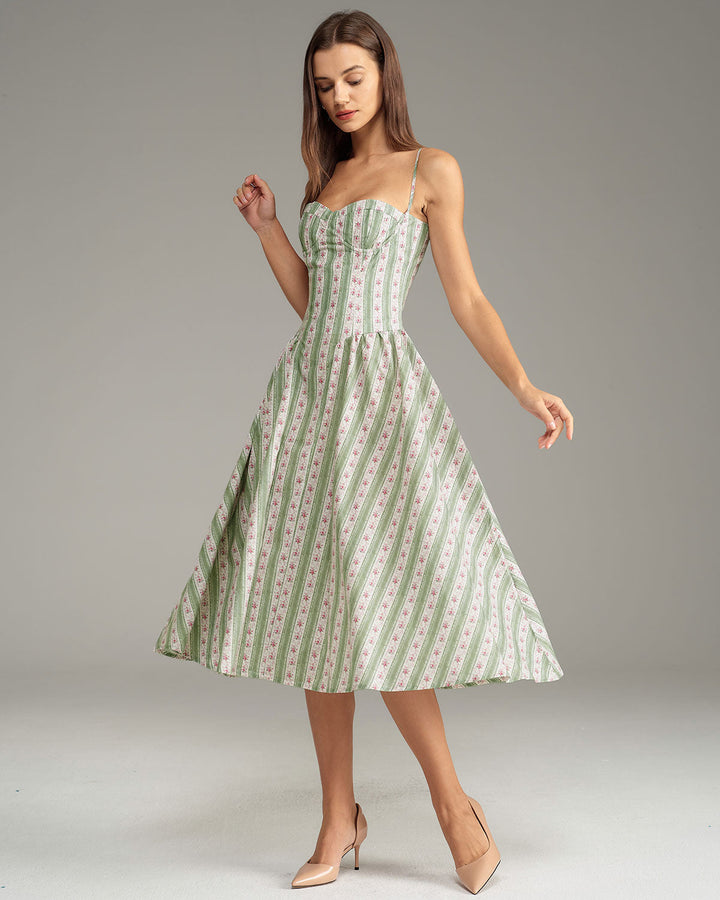 SALE | Green Striped Slip Midi Dress