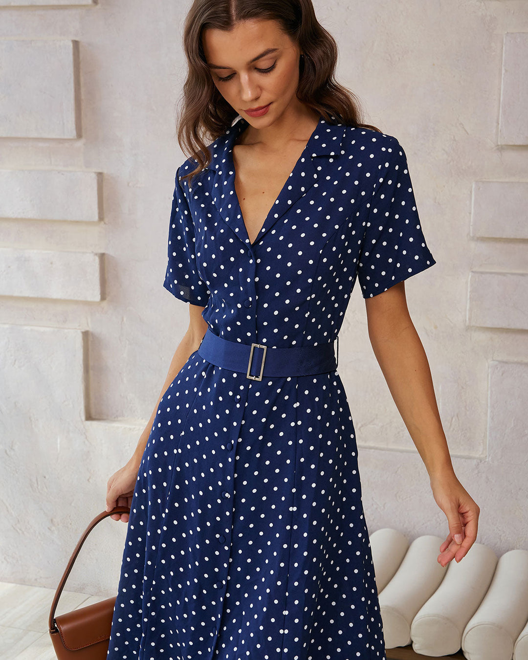 SALE | Blue Polka Dot Belted Midi Dress