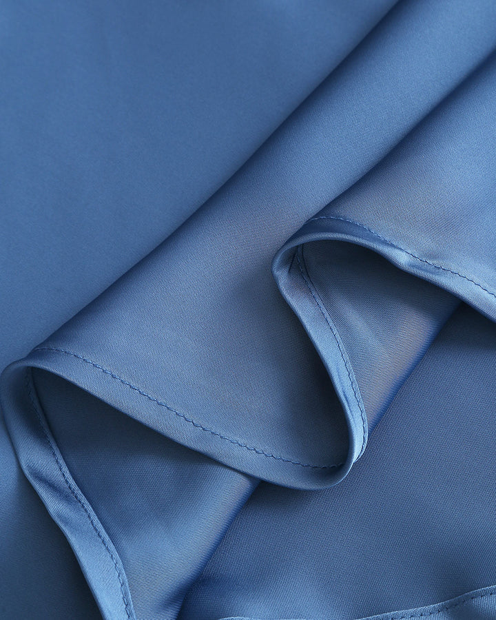 SALE | Blue Satin Boat Neck Slip Midi Dress
