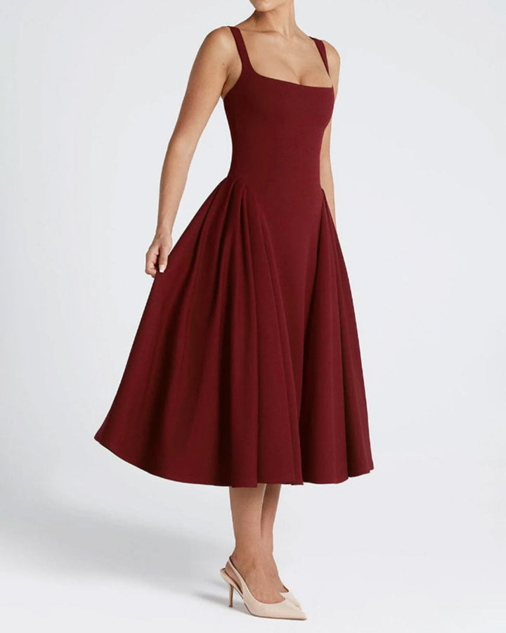 SALE | Red Square Neck A-Line Slip Midi Dress