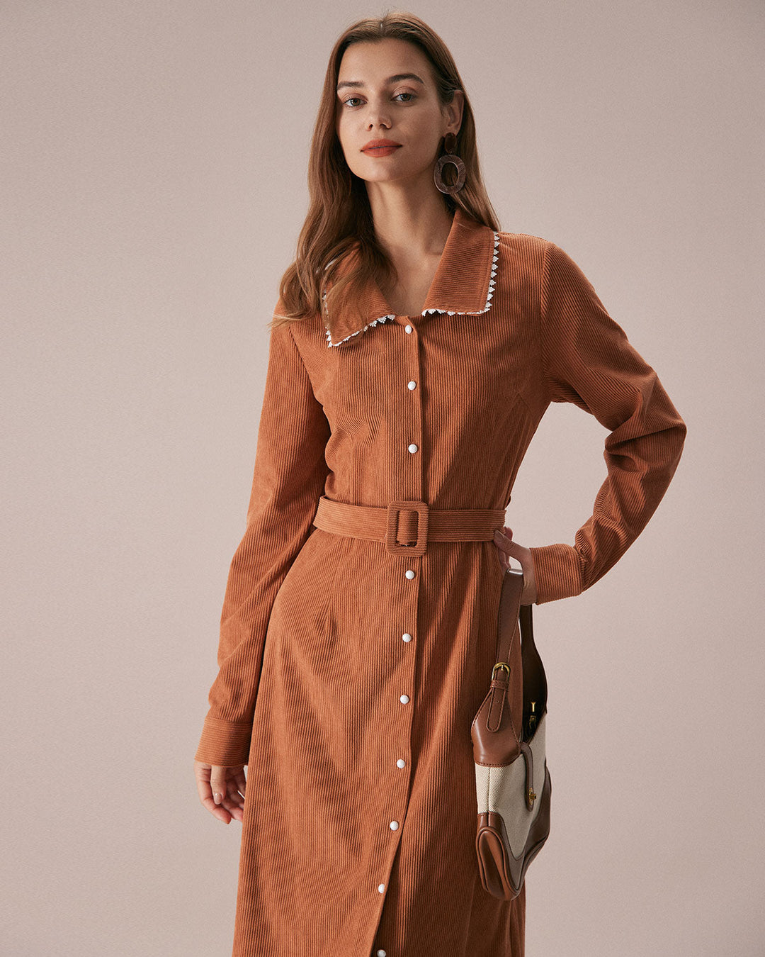 SALE | Caramel Belted A-Line Midi Dress
