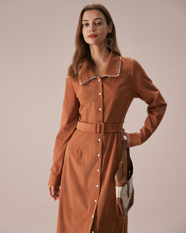 SALE | Caramel Belted A-Line Midi Dress