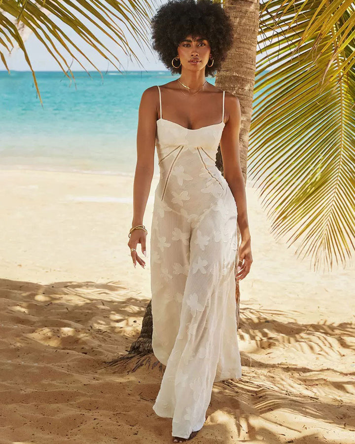 SALE | White Jacquard Slip Maxi Dress