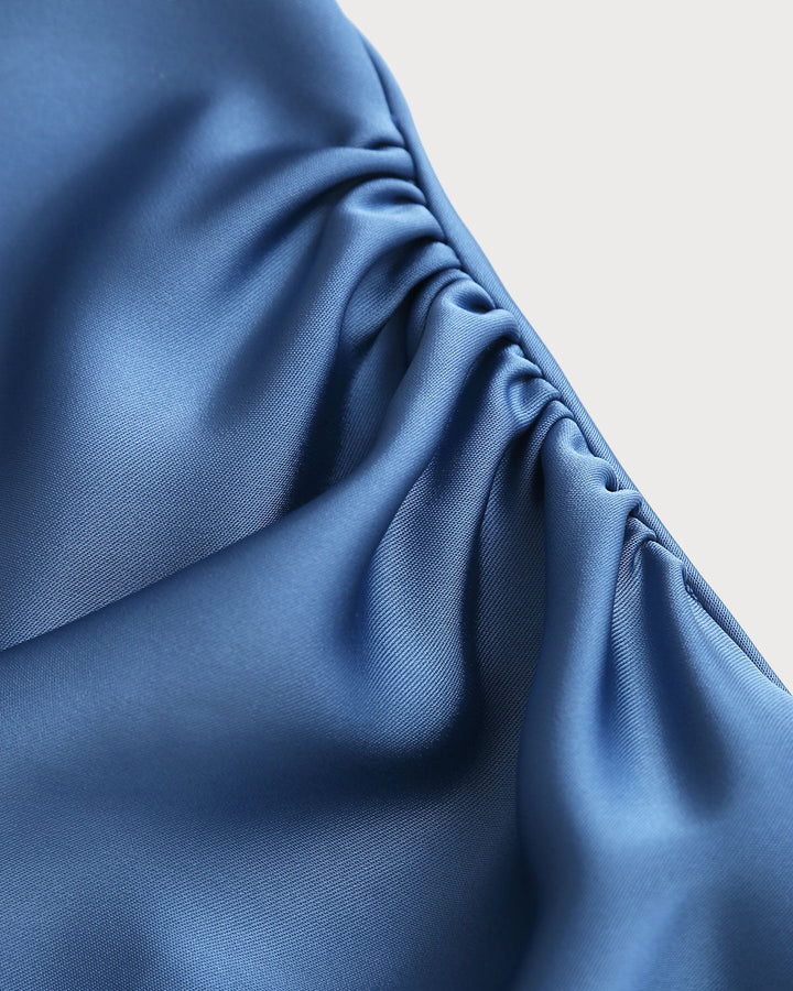 SALE | Blue Satin Boat Neck Slip Midi Dress