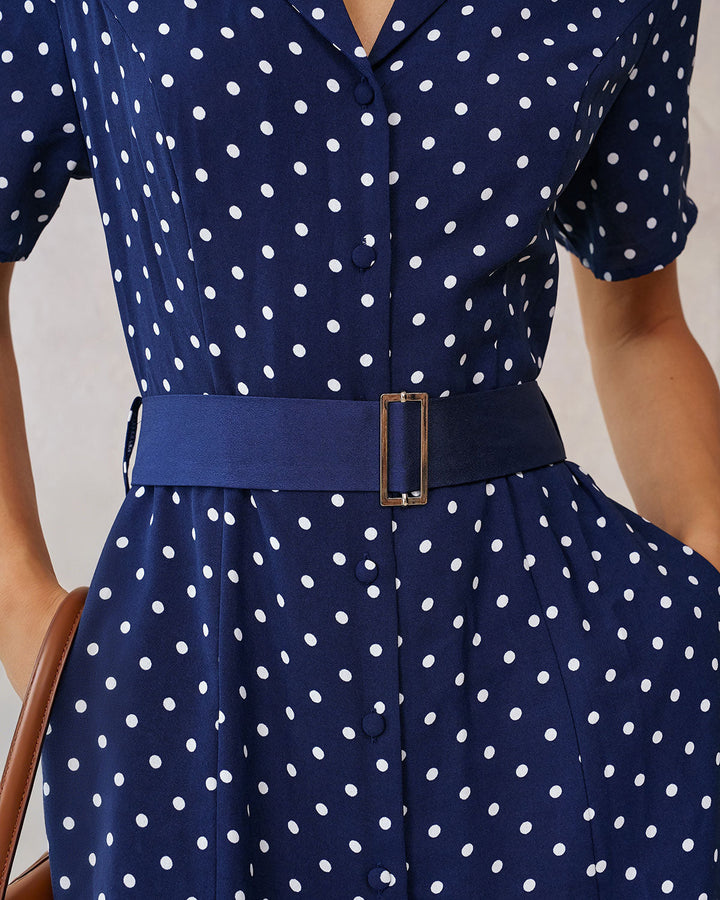 SALE | Blue Polka Dot Belted Midi Dress