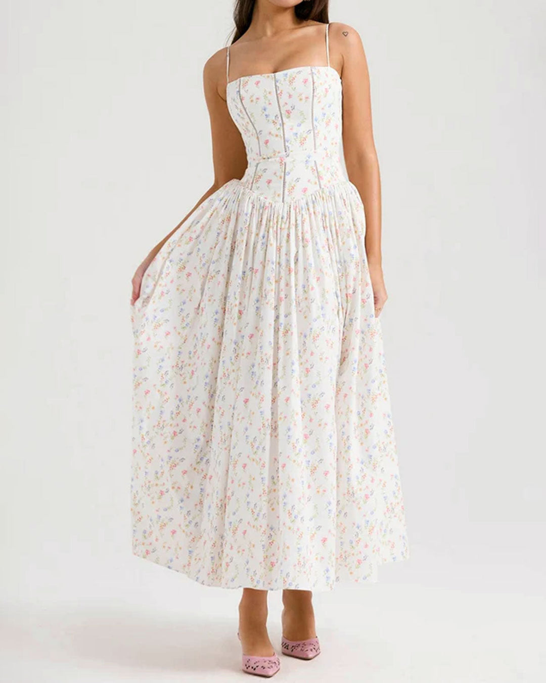 SALE | White Floral Slip Midi Dress