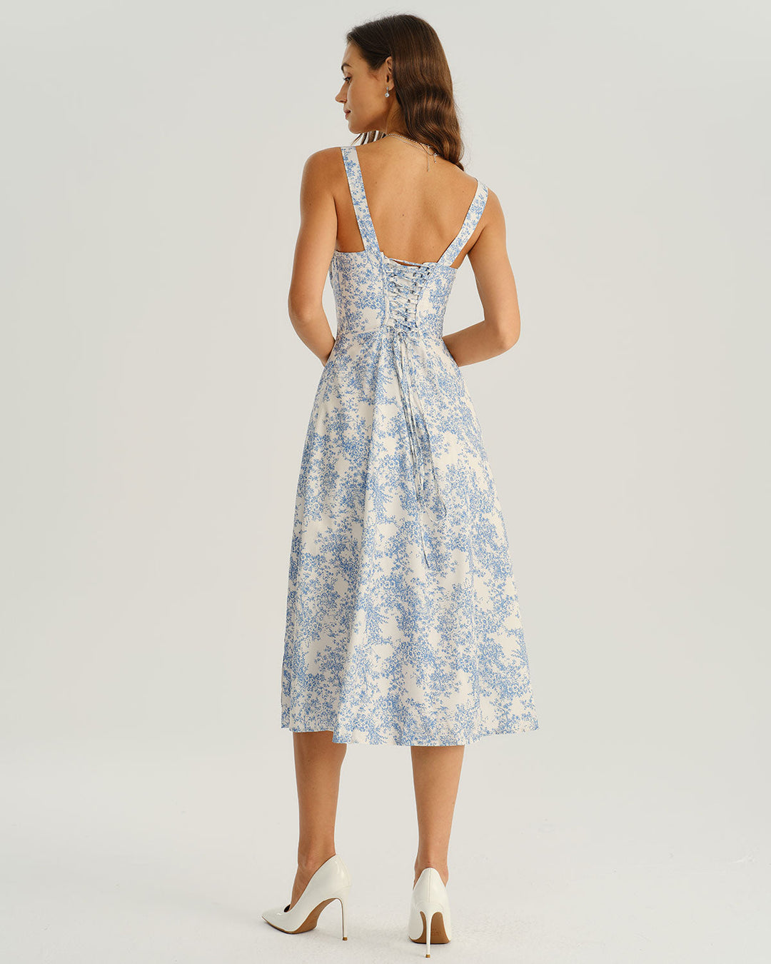 SALE | Blue Floral Ruched Slip Midi Dress