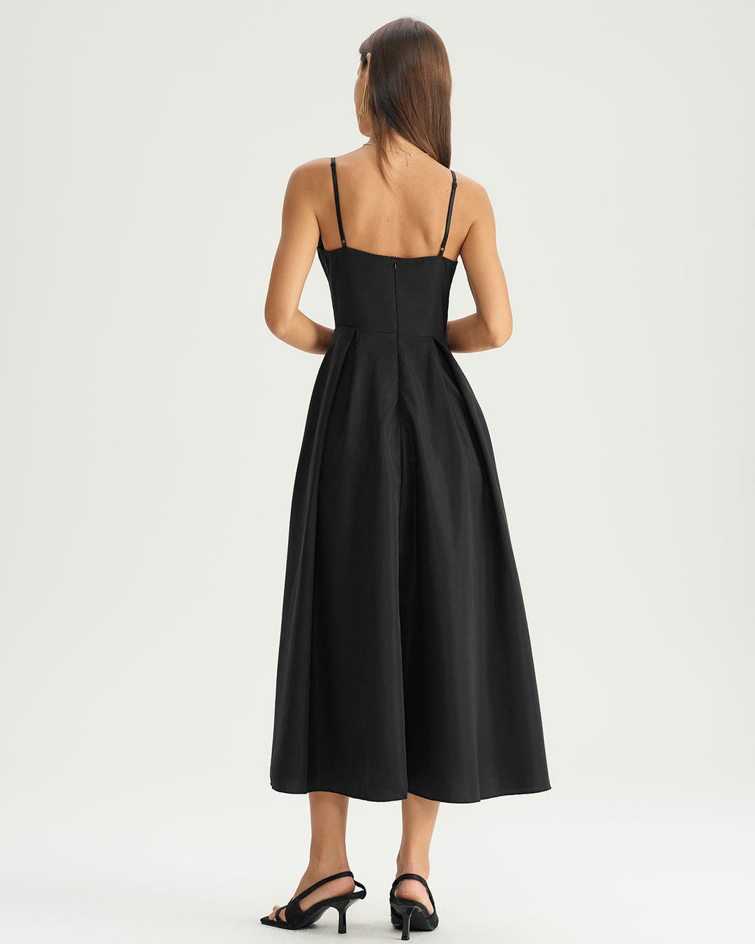 SALE | Black Pleated Slip Midi Dress