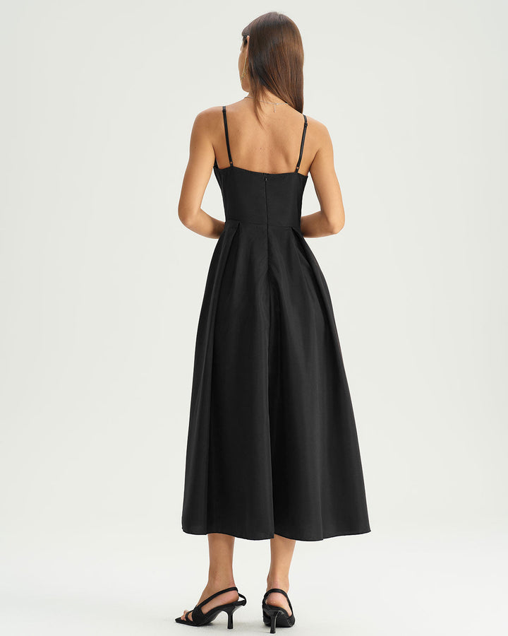 SALE | Black Pleated Slip Midi Dress